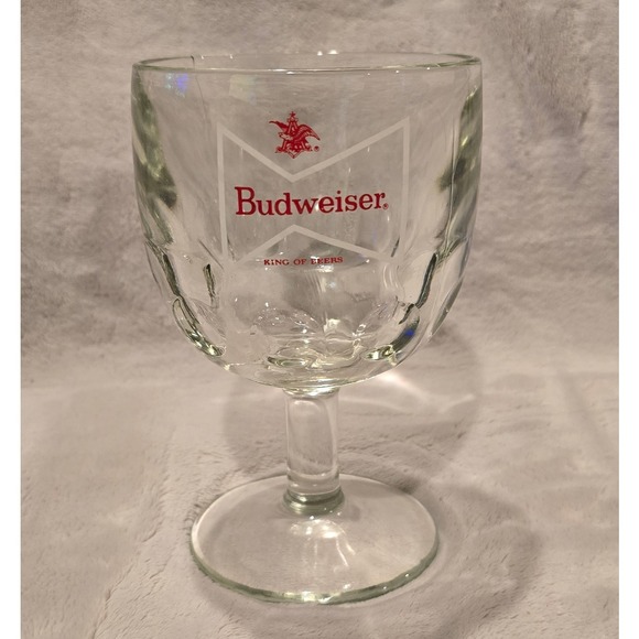 Budweiser Other - Vintage Budweiser Beer Chalice Thumbprint Glass King of Beers Barware Red Logo
